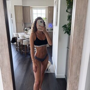 Charcoal Lace Thong Panty (Size Small)